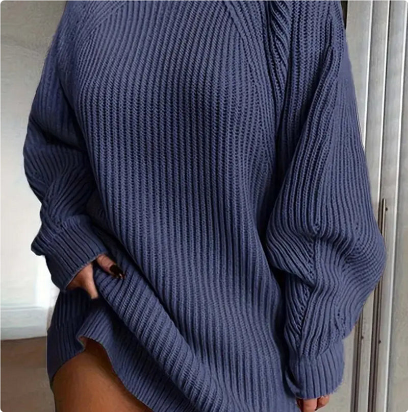 Solid Turtleneck Long Sweater Winter Warm Women Sweater Dress